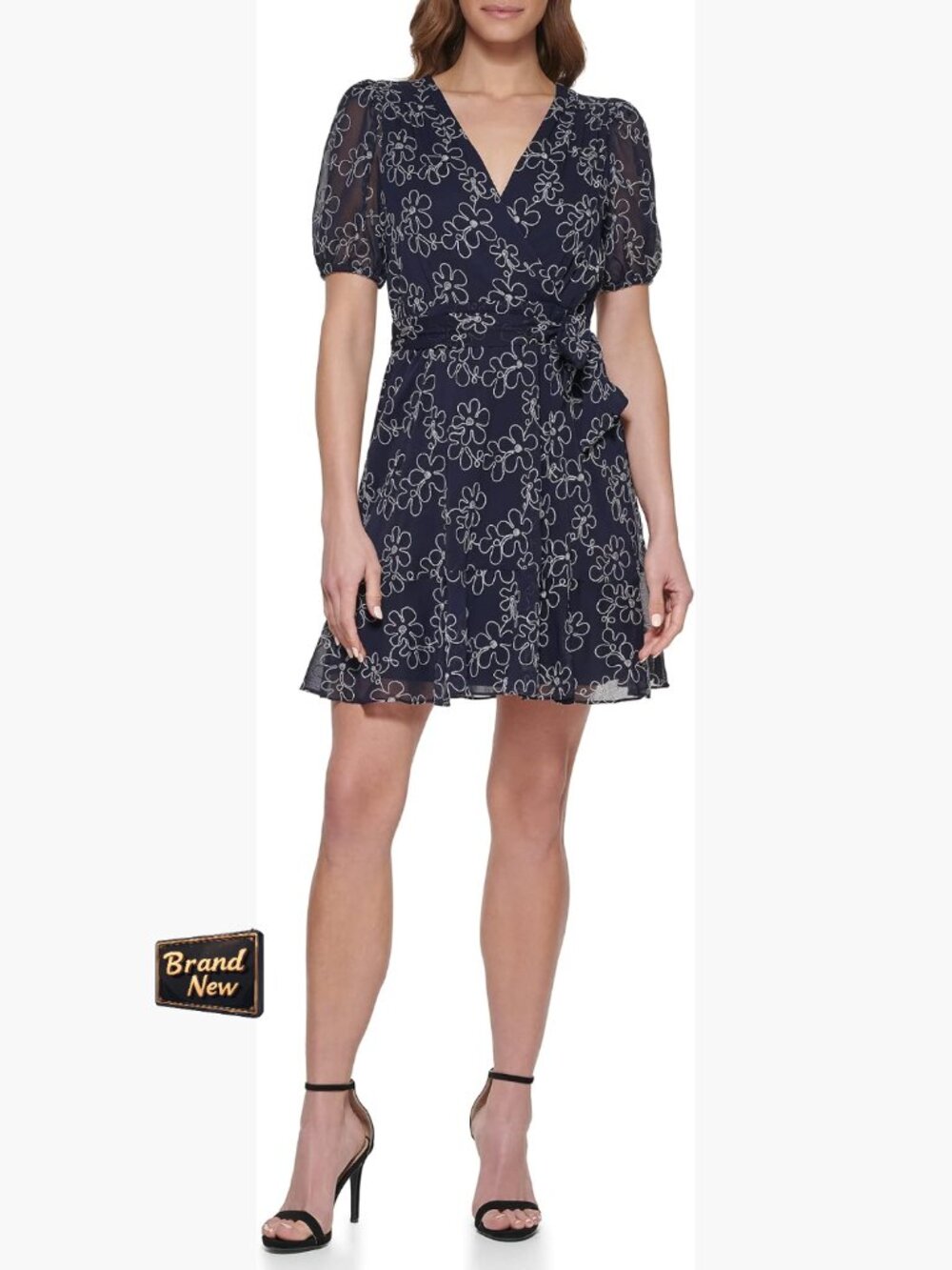 Flutter Sleeve Wrap Dress Midi Ruffled Hem V-Neck Casual Office